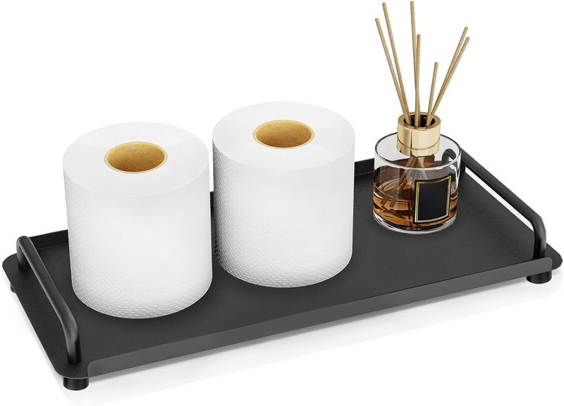Gypie Toilet Paper Basket, Tank Tray with Handle, Bathroom Counter Storage Tray for Kitchen (Black) - Image 1